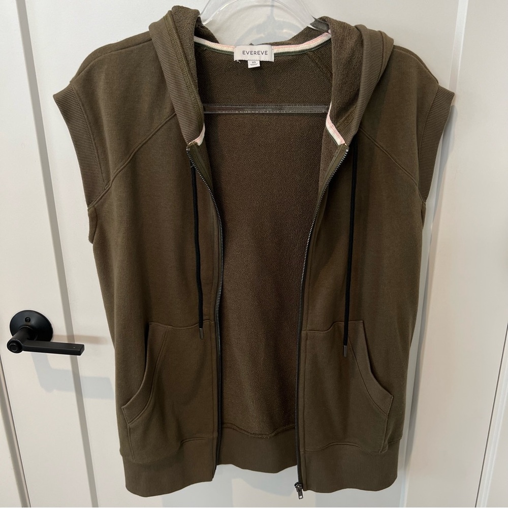 Evereve Whitley Sleeveless Zip‎ Up Hooded Sweatshirt Vest Green Womens Size XS - Picture 4 of 10